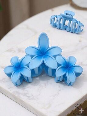 Blue Plumeria Flower Hair Clip